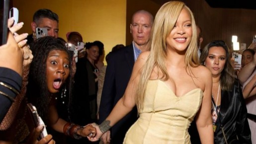 Rihanna segura a mão de Camilla de Lucas em evento, que vira meme com reação