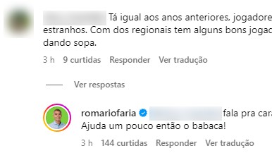 Romário sobe o tom contra críticas a reforços do America na web: 'Fala pra c...'