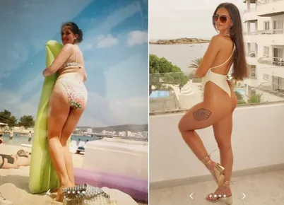 Britânica viraliza com cliques de viagens dela e da filha a Ibiza com intervalo de 30 anos