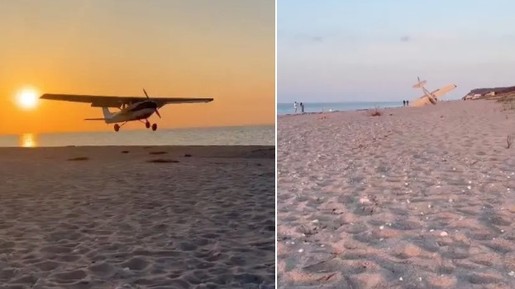Piloto faz pouso de emergência em praia em Nova York após falha no motor