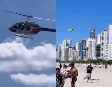 Influencer joga R$ 10 mil a banhistas em praia de Balneário Camboriú; PF investiga voo