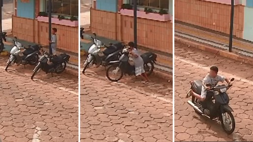 Câmera flagra garoto de 12 anos furtando moto no interior de SP; vídeo