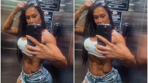 Gracyanne Barbosa posa de top e shorts dentro do elevador: 'Partiu'