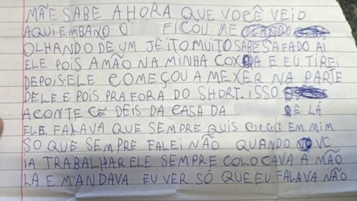 Menina de 9 anos escreve carta denunciando assédios do padrasto e coloca na bolsa da mãe