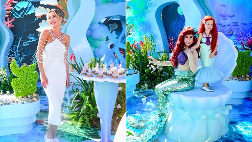 Vicky 'vira' Ariel em festão de 4 anos e Ana Paula Siebert entra no clima sereia