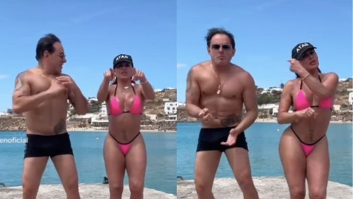 Gretchen dança em praia da Grécia com marido e impressiona a web: 'Corpo saradão'