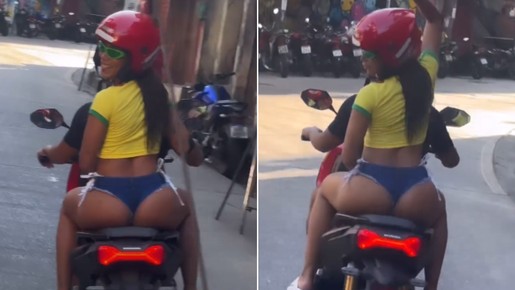 Anitta passeia de moto em morro do Rio usando calcinha e camiseta do Brasil; vídeo