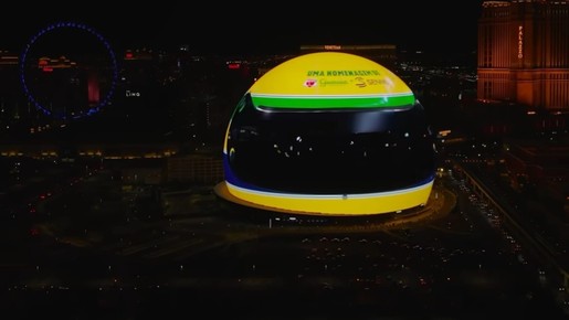 Esfera de Las Vegas ganha cores do capacete de Ayrton