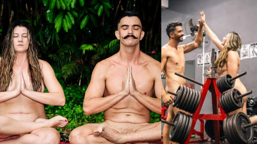 'Casal peladão' que viralizou por malhar sem roupa troca academia por yoga ao ar livre