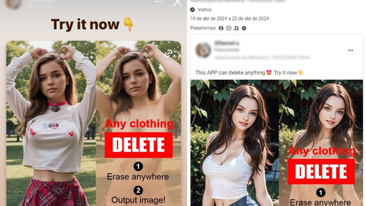 Instagram e Facebook mostram anúncios de apps que prometem tirar roupa de pessoas em fotos