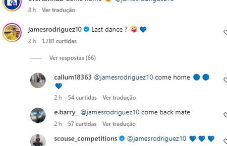 James comenta em post que pede sua volta a clube inglês com coração: 'Última dança?'