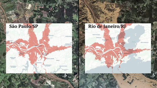 Projeção mostra mancha de inundação sobre capitais; mapas 