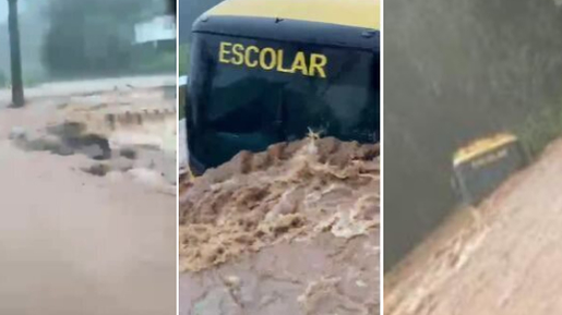 Vídeo mostra ônibus caindo em vala e 'engolido' em SC